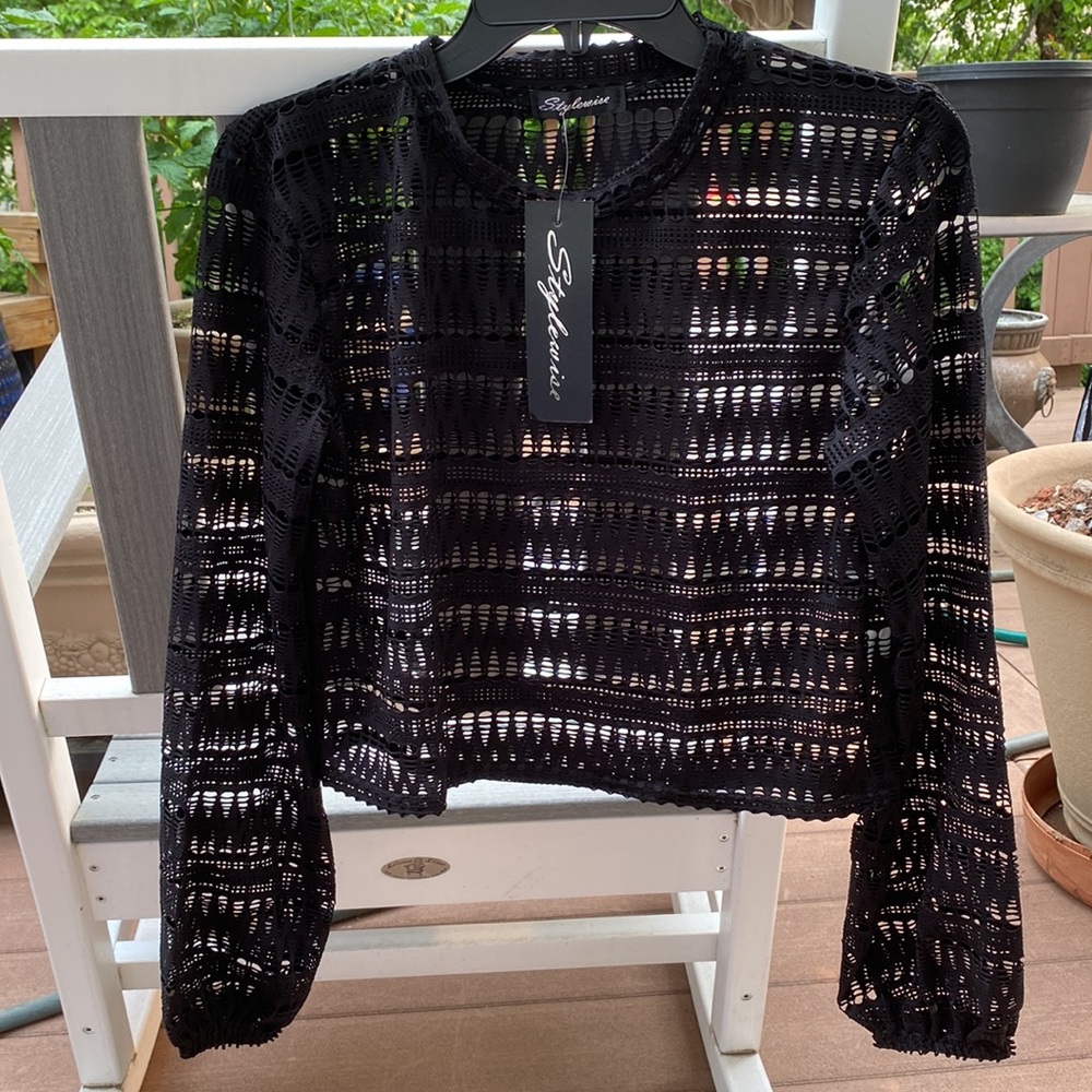 Stylewise Black Patterned Cutout Shirt NWT